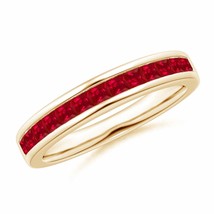 ANGARA Channel Set Square Ruby Half Eternity Band in 14K Solid Gold - £776.18 GBP