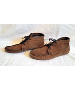 Minnetonka Womens Moccasins Brown Leather Size 8.5 Lace Up Soft Suede - $24.69