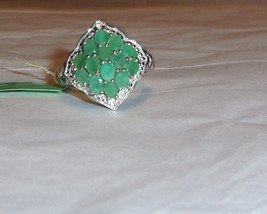 African Green Emerald Oval &amp; White Topaz Cocktail Ring, 925, Size 10, 2.02(TCW) - £99.90 GBP