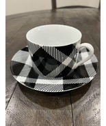 Fitz &amp; Floyd Black and White Plaid Buffalo Check Cup &amp; Saucer Porcelain - $29.69