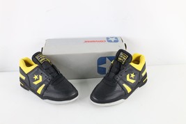 NOS Vintage 90s Converse Boys Size 2 Spell Out Leather Sneakers Shoes Black - $39.55