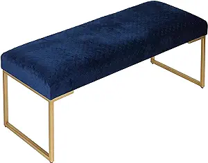 Cortesi Home Claymore Large Ottoman Bench with Painted Gold Legs, Blue V... - $296.99