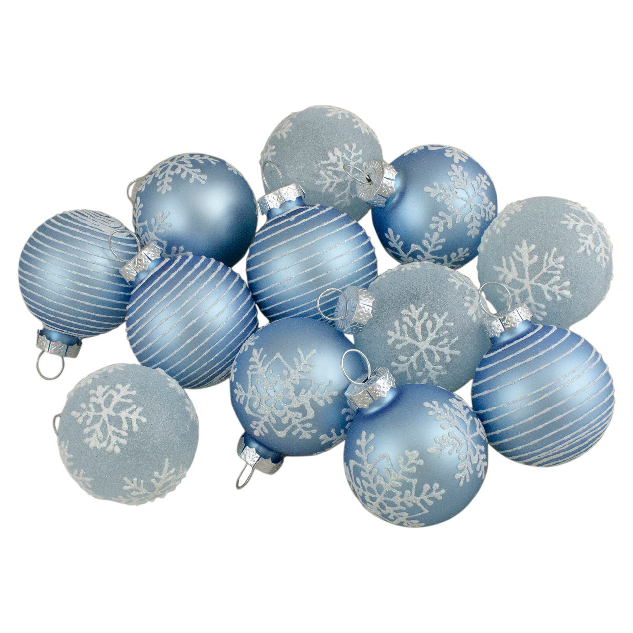 1.75" (45mm) 12ct Light Blue Glitter Textured Glass Christmas Ball Ornaments