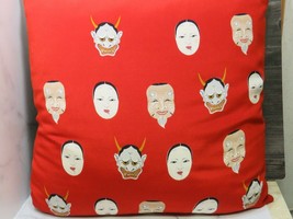 Large Red Pillow with Japanese Warrior Samurai Geisha Faces Square 23&quot; - £41.99 GBP