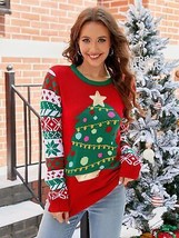 Christmas Tree Graphic Round Neck Sweater - $40.94