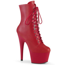 PLEASER ADORE-1020 Red Faux Leather 7&quot; Heel Platform Lace Up Women&#39;s Ankle Boots - £69.56 GBP