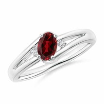 ANGARA 6x4mm Natural Garnet and Diamond Split Shank Ring in Sterling Silver - £132.78 GBP+