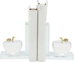 Bookends Bookend GLAM Modern Contemporary Apple Clear Pair Glass - £238.14 GBP