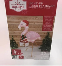 32&quot; Tall Holiday Time Light Up Plush Flamingo Christmas Yard Decoration - £51.10 GBP