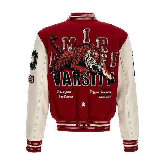  Amiri Lion Red Varsity Jacket with Genuine Leather Sleeves - €180,24 EUR