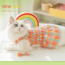 Rainbow Plaid Dog Clothes Puppy Skirt Cat Dress Pet Clothes - £15.02 GBP