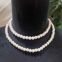 Womens Fashion Double Strand Chunky Faux Pearl Beaded Choker Necklace w/ Lobster - £20.70 GBP