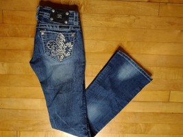 Miss Me Womens Bootcut Denim Jeans 28 Fleur De Lis Crystal Embellish JP5... - £21.10 GBP