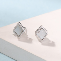 14k White Gold Finish Sterling Silver MOP Textured Stud Earrings Jewelry... - $975.75 MXN