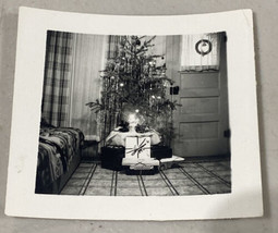 Decorated Christmas Tree 1950s Photo BW Black And White 2.5x2.5” - £14.11 GBP