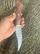 Vintage CUSTOM HANDMADE DAMASCUS STEEL HUNTING SKINNING KNIFE WOOD HANDL... - $23.72