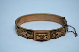 Victorian Hinge Bracelet Rose Gold Plated Copper Small Antique Ornate Jewelry - $96.74