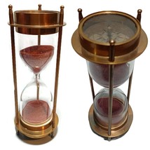 Brass Hourglass with Pink Sand 5 Minutes Unique Design Sand Timer Antique  - £46.35 GBP