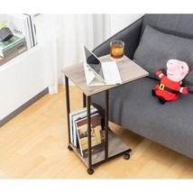 Modern Industrial Style Metal Wood TV Tray Bedside Table with Removable Casters - $139.99