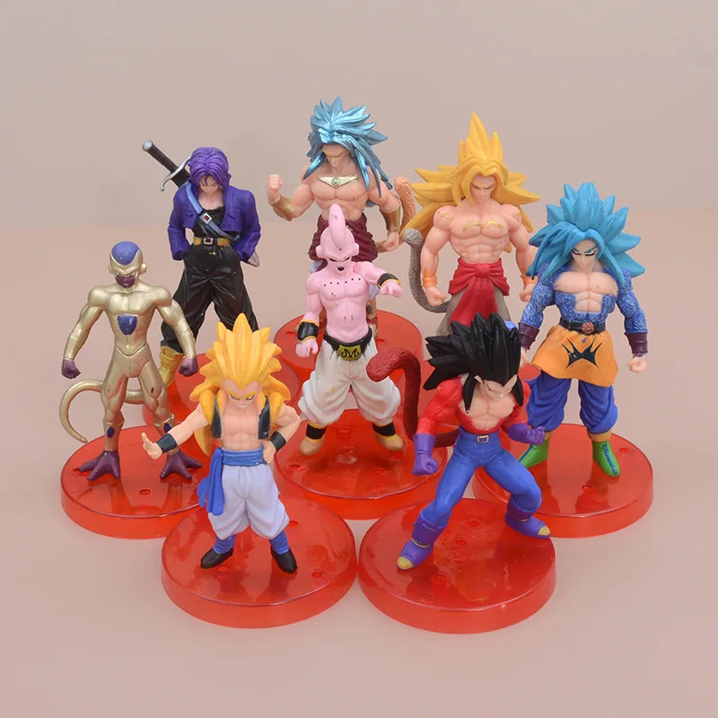 8 Pcs/Set 14cm Dragon Ball Z Super Saiyan Figure Buu Gold Frieza Son Goku Trunks - £34.79 GBP