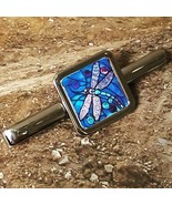 Unique DRAGONFLY TIE CLIP chrome STAINED GLASS art DESIGNER fab TIESLIDE... - $13.88 CAD
