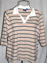 An item in the Fashion category: BLACK WHITE & RED on BEIGE Shirt Cotton Top Size 1X Mountain Lake II
