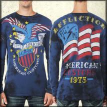 Affliction Americana Eagle Flag Tattoo Art Men Long Sleeve Thermal Navy ... - $57.79