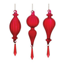 Red Ribbed Glass Drop Ornament with Jewel (Set of 3) - $923.61 MXN