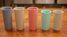 Set 5 Vtg Tupperware USA Made Pastel Blue Pink Green Gray Tumblers Cups Glasses - £29.50 GBP