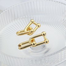 Flashbuy Thick Link U Shape Geometric Brass Gold Color Drop Earrings for Women S - £8.26 GBP