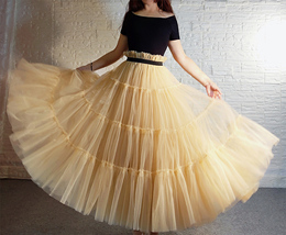 YELLOW Tiered Long Tulle Skirt Outfit Women A-line Plus Size Tulle Skirt image 2