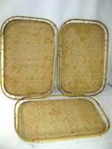 Vintage Rattan Wicker Bed Tiki Bar Lap TV Set of 3 Serving Trays 19x13&quot; *DEFECTS - £8.02 GBP