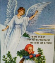 Christmas Postcard Whitney Swedish Text Angel With Wings God Jul Vintage Unused - £14.62 GBP