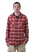 Kr3w Skate Uomo Rosso Regala Flanella Manica Lunga Bottoni Giù Camicia Nwt - $30.16