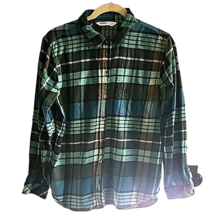 PL Petite Large Sonoma Teal Plaid Flannel Button Down Shirt Blouse Western - £14.67 GBP