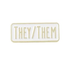 They/Them Enamel Pin, Gold &amp; White, Pronoun Pin, Non-binary NB Enby Queer Trans - £5.55 GBP