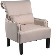 Beige Bevin Collection Contemporary Fabric Upholstered Accent Arm Chair With - £214.93 GBP