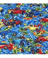 On The Move By Hoffman Bright Old Cars Tropical Hawaiian Cut Fabric Mate... - £10.36 GBP