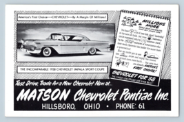 1957 Matson Chevrolet Dealership Hillsboro OH Oversize UNP Advertising Postcard - £24.17 GBP