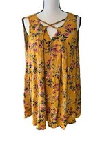 UMGEE Women&#39;s Small Mustard Floral Mix Sleeveless Boho Flowy Swing Dress EUC - £14.25 GBP