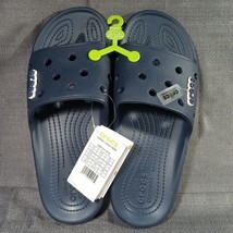 Crocs Classic Slides Sandals Mens Size 12 Blue Iconic Comfort + Jibbitz Charms - £26.50 GBP