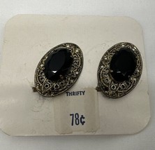 VTG Thrifty Costume Jewelry Black Onyx FAKE Earrings - $19.75