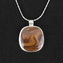 SWIRLED brown art glass pendant - Mexican 950 sterling silver 1.75&quot; artisan made - £23.60 GBP