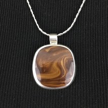 SWIRLED brown art glass pendant - Mexican 950 sterling silver 1.75&quot; artisan made - £22.42 GBP