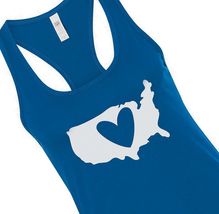 NEW Womens Patriotic USA Heart Racerback Tank Top blue ladies sz XS (0-2) Tee - £7.86 GBP