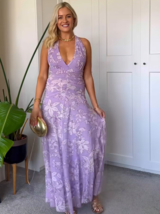 ZARA BNWT 2025. LILAC MAUVE LONGFLORAL PRINT TULLE DRESS V NECK. 5039/14... - $94.97