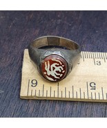 Bague ancienne en argent massif cornaline rouge pierre centre agate grav... - $1,965.98 MXN