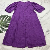 J Jill Linen Blend Midi Shift Dress Size L Petite Purple Puff Sleeve Buttons - £21.01 GBP
