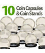 10 Coin Capsules &amp; 10 Coin Stands for NICKEL Direct Fit Airtight 21mm Ho... - £7.56 GBP