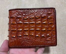 Genuine Cognac Hornback Alligator Crocodile Skin Bifold Leather Men Wall... - $47.99